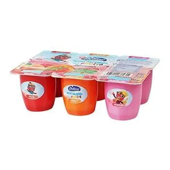Petits Délis Fruits Yogurt Mousse 6×74 g six-pack of French fruity yogurt mousse cups.