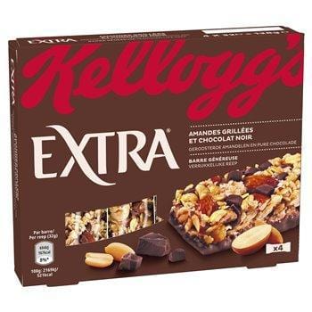 Barres céréales Extra Kellogg's Chocolat et Amande - 4x32g
