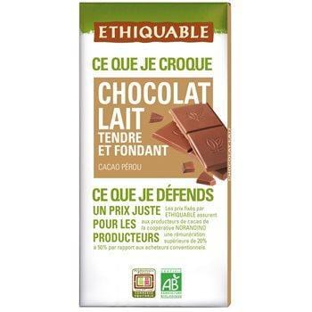 Chocolat au lait Ethiquable Lait nature Bio - 100g