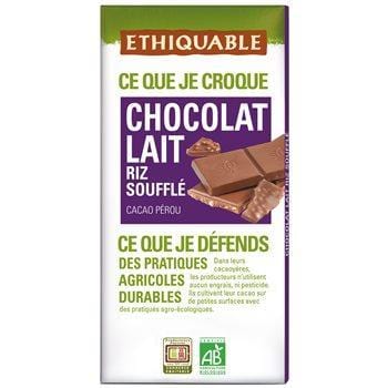Chocolat Ethiquable Lait riz soufflé Bio - 100g