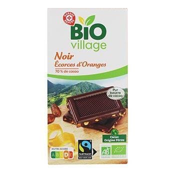 Chocolat noir Bio Village Ecorce d'oranges - 100g