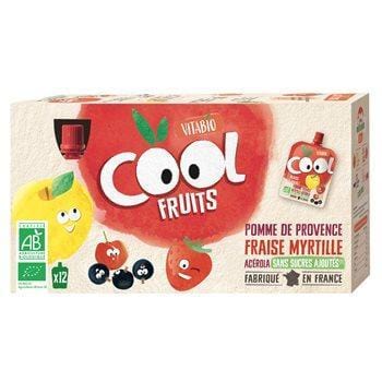 Compote Cool Fruits bio Vitabio Pomme Fraise Myrtille - 12x90g
