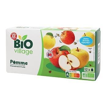Compote de pomme Bio Village sans sucres ajoutés -12x90g