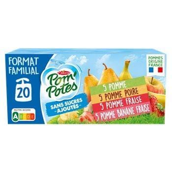 Materne Pom'Potes Compotes Pomme Poire Fraise Banane Sans Sucre Ajoutée 20X90G