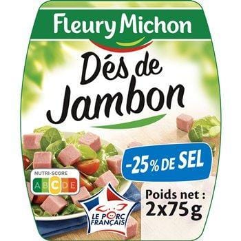 Dés de jambon Fleury Michon -25% de sel - 2x75g