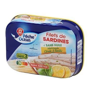 Filets sardines Pêche Océan Citron basilic Sans arête -100g