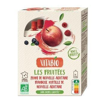 Gourde 100% fruit bio Vitabio Pomme framboise myrtille-4x120g