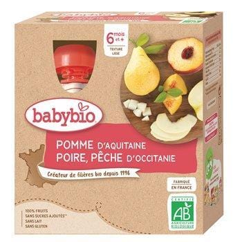 Gourde bébé Babybio - 6 mois Pomme/poire/pêche - 4x90g