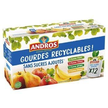 Andros Compote Gourdes Panaché Sans Sucre Ajoutés 12x90g