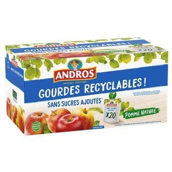 Andros Compote Gourdes Pomme Sans Sucre Ajoutés 20x90g