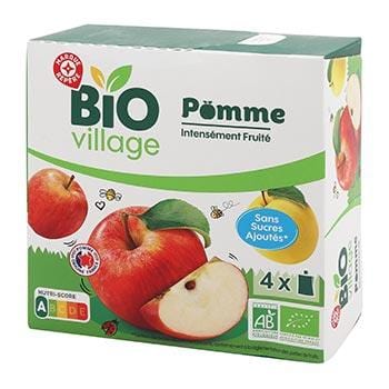 Gourdes pomme Bio village x4 Sans sucres ajoutés