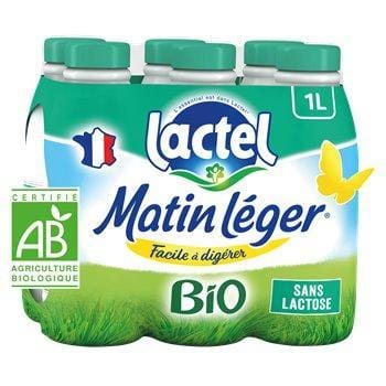 Lait Bio écrémé Matin Léger  Sans lactose - Lactel - 6X1L