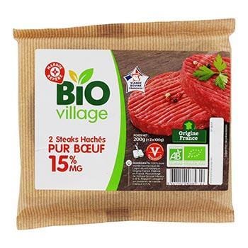 Bio Village Steak Haché Pur Boeuf 15% 2x100g