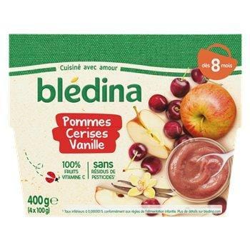 Purée de fruit Blédina - 8 mois Pommes Cerises Vanille - 4x100g