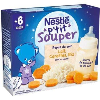 Nestle P'tit Souper Lait Carottes Riz  2x250ml