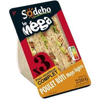 Sandwich Mega Club Sodebo Pain Complet Poulet Mayo 230g