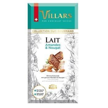Tablette chocolat Villars Lait amandes nougat - 180g
